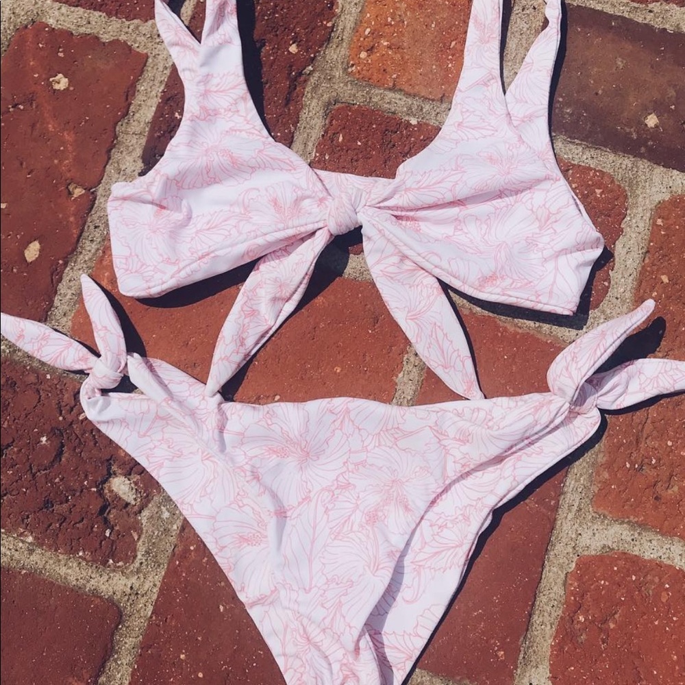 White Water Swim waikiki pink hibiscus bikini bottoms